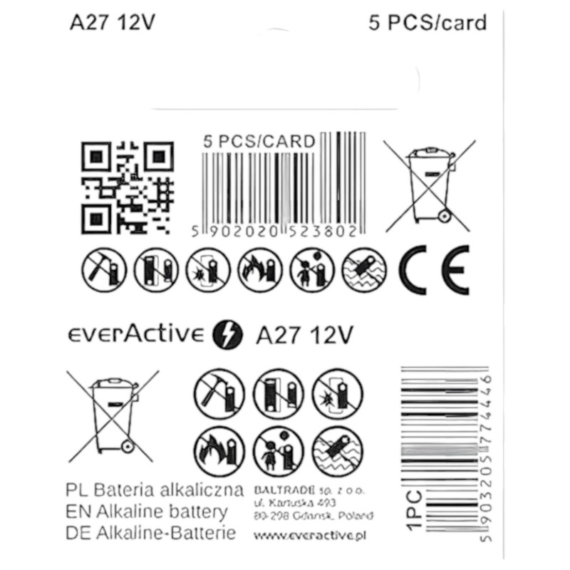 12V-os elem (27A, MN27) távirányítóhoz (1 db) 103208 termék bemutató kép