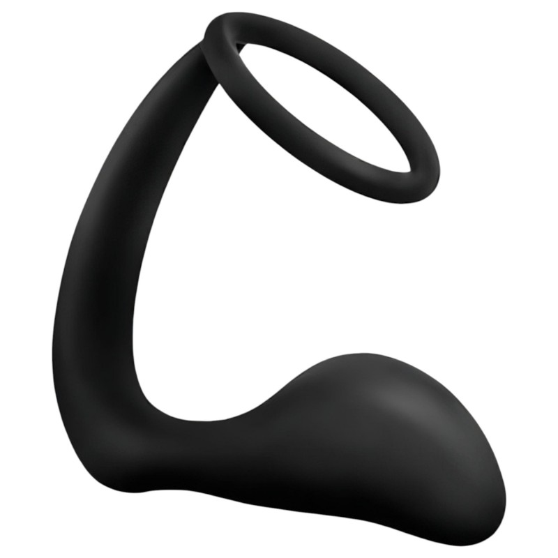 Anal Adventures Platinum - anál dildó péniszgyűrűvel (fekete) 123663 termék bemutató kép