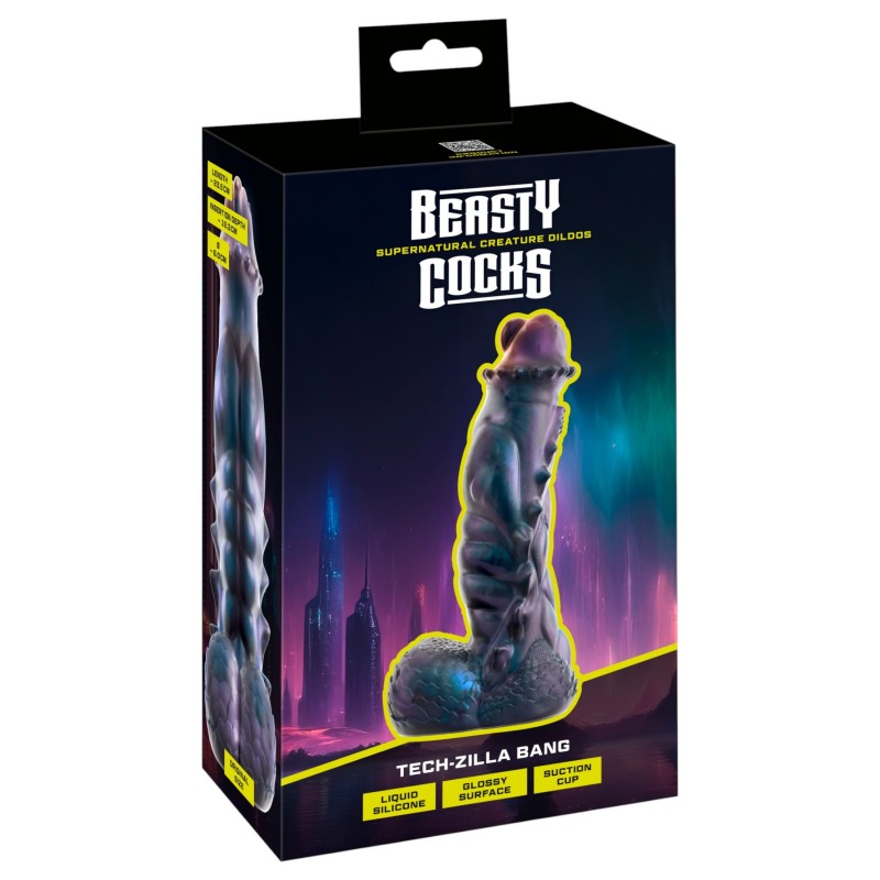 Beasty Cocks Tech-Zilla Bang - tapadókorongos monster dildó (lila) 149291 termék bemutató kép
