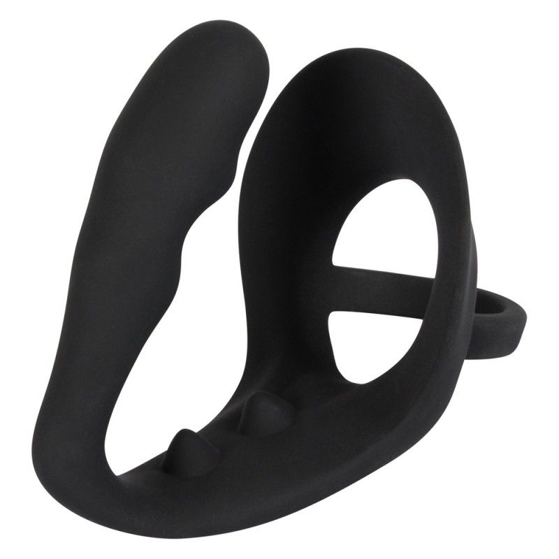 Black Velvet - hullámos análdildó pénisz- és heregyűrűvel (fekete) 13666 termék bemutató kép