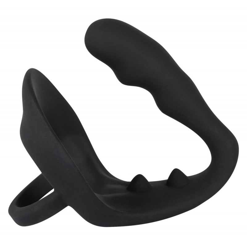 Black Velvet - hullámos análdildó pénisz- és heregyűrűvel (fekete) 13667 termék bemutató kép