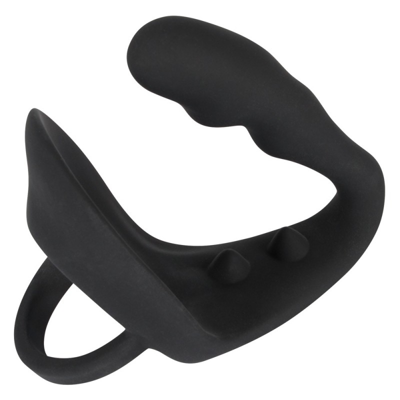 Black Velvet - hullámos análdildó pénisz- és heregyűrűvel (fekete) 13668 termék bemutató kép