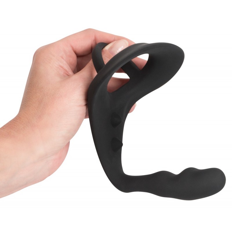 Black Velvet - hullámos análdildó pénisz- és heregyűrűvel (fekete) 13670 termék bemutató kép