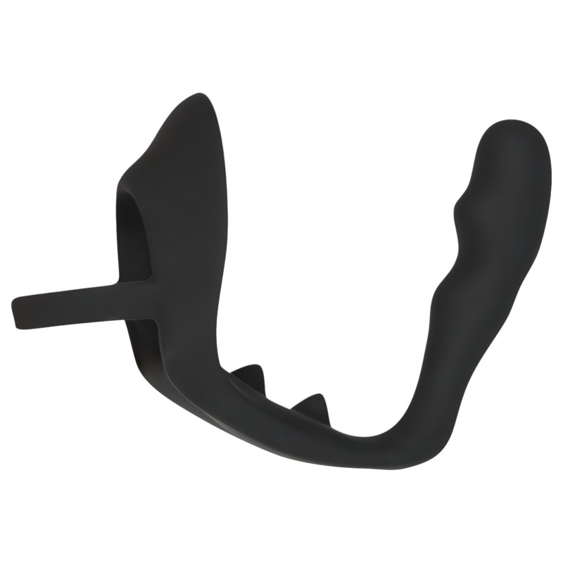 Black Velvets - pénisz- és heregyűrűs anál dildó (fekete) 109470 termék bemutató kép