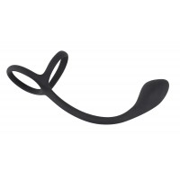Black Velvet - vékony análdildó pénisz- és heregyűrűvel (fekete) 20741 termék bemutató kép
