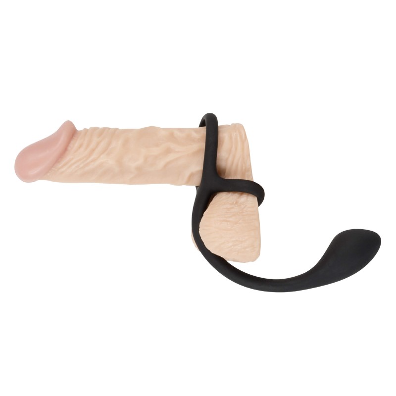 Black Velvets - vékony, pénisz- és heregyűrűs anál dildó (fekete) 20742 termék bemutató kép