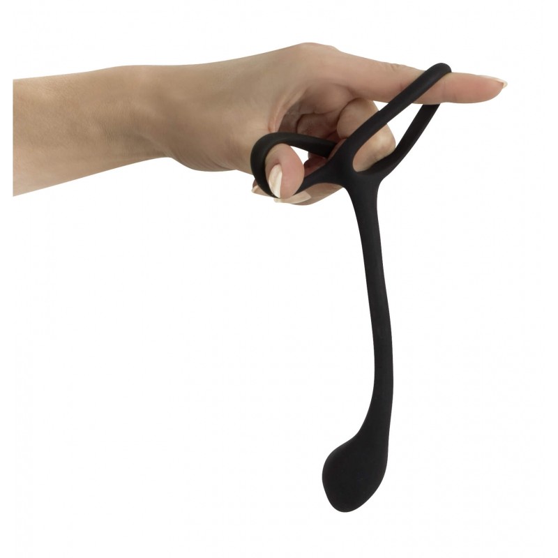 Black Velvet - vékony análdildó pénisz- és heregyűrűvel (fekete) 57741 termék bemutató kép