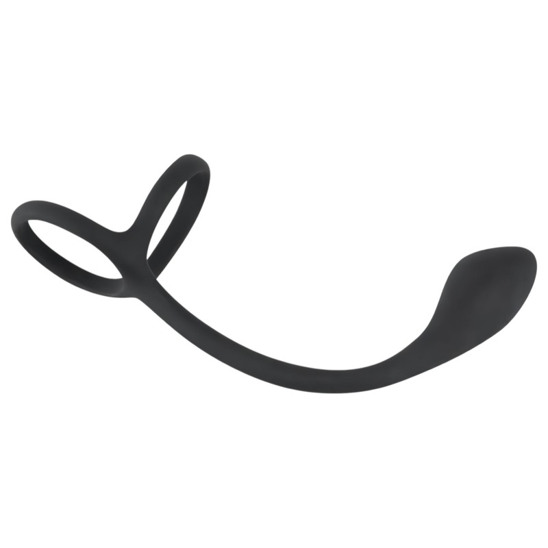 Black Velvets - vékony, pénisz- és heregyűrűs anál dildó (fekete) 122027 termék bemutató kép