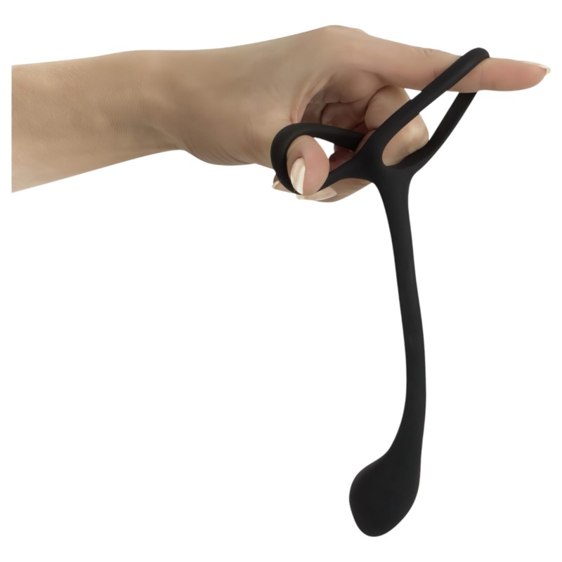 Black Velvets - vékony, pénisz- és heregyűrűs anál dildó (fekete) 122029 termék bemutató kép