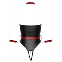 Cottelli Bondage - fényes body karrögzítőkkel (fekete-piros) 80284 termék bemutató kép