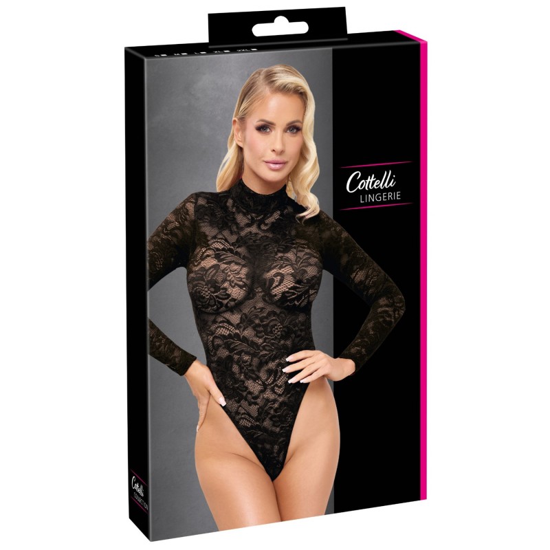 Cottelli - hosszú ujjú csipke body (fekete) - S 150156 termék bemutató kép