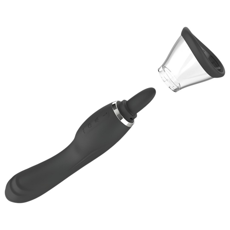 Erospace Sweet Play - 2in1 csiklóizgató vibrátor nyelvvel és szívással (fekete) 170274 termék bemutató kép