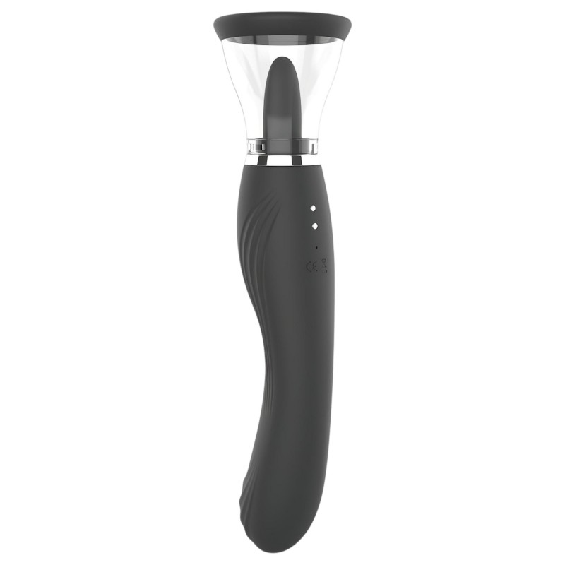 Erospace Sweet Play - 2in1 csiklóizgató vibrátor nyelvvel és szívással (fekete) 170276 termék bemutató kép