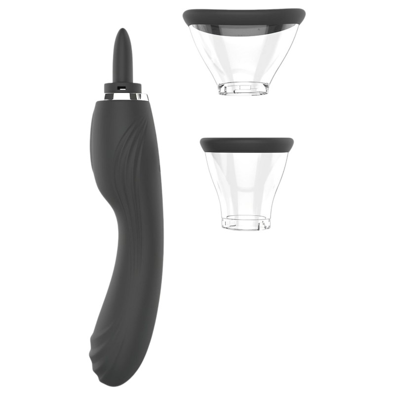 Erospace Sweet Play - 2in1 csiklóizgató vibrátor nyelvvel és szívással (fekete) 170278 termék bemutató kép