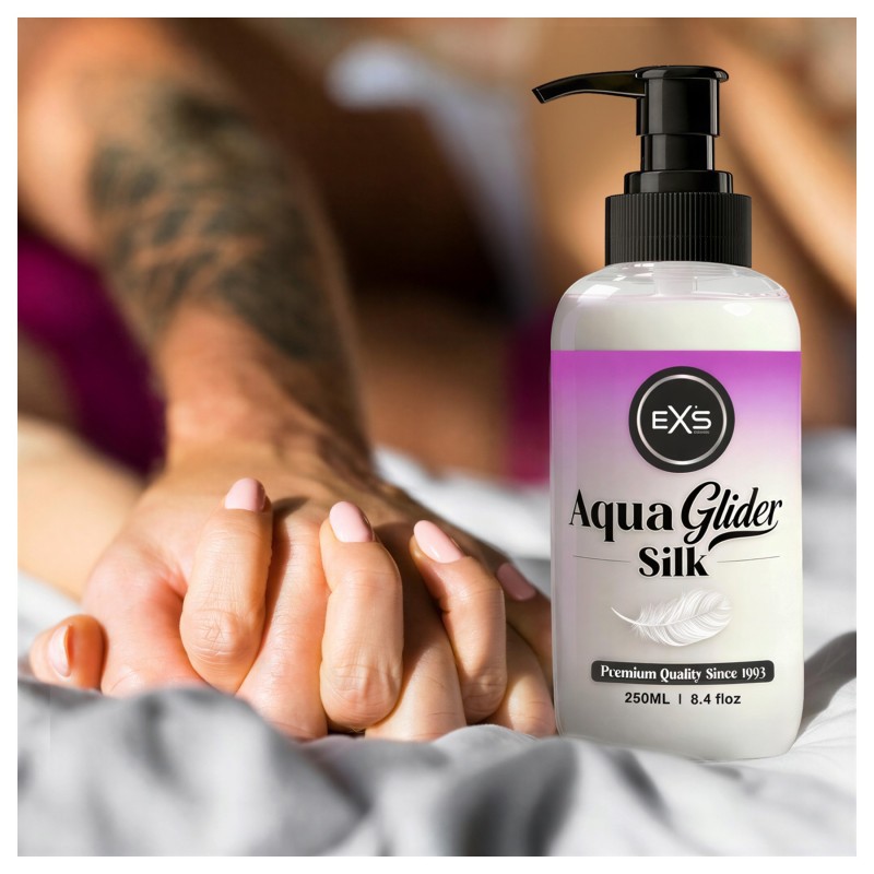 EXS AquaGlider Silk - selymes vízbázisú síkosító pumpás flakonban (250ml) 171178 termék bemutató kép