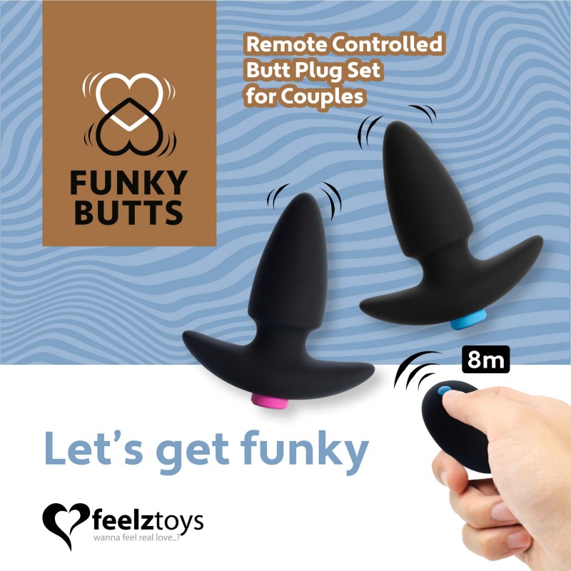 FEELZTOYS Funkybutts - akkus rádiós anál vibrátor szett (fekete) 46486 termék bemutató kép