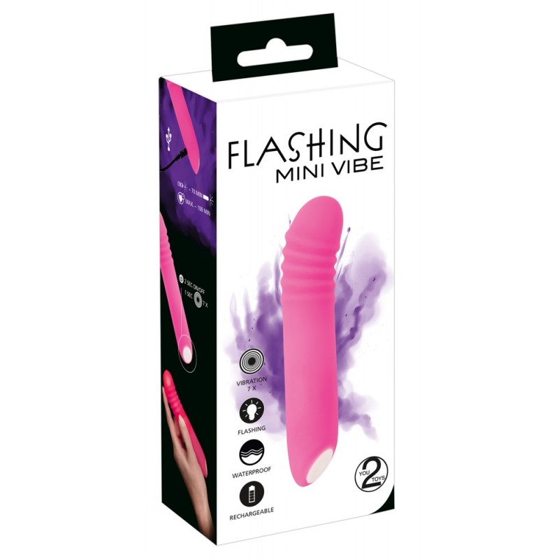 You2Toys - Flashing Mini Vibe - akkus, világító vibrátor (pink) 58673 termék bemutató kép