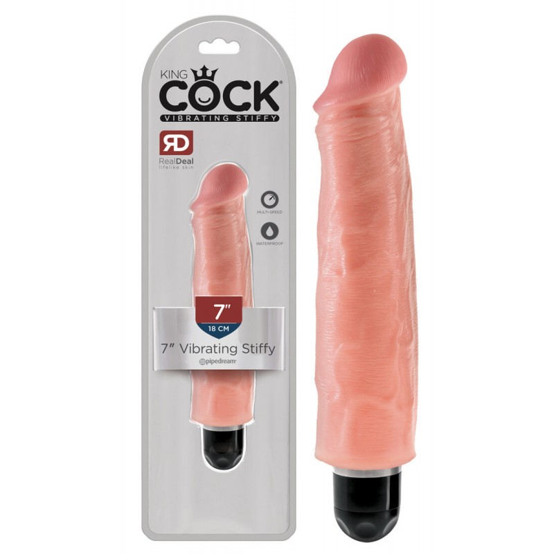 King Cock 7 Stiffy - vízálló, élethű vibrátor (18cm) - natúr 40914 termék bemutató kép