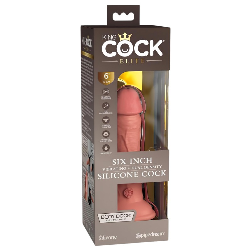King Cock Elite 6 - élethű vibrátor 15 cm (sötét natúr) 129644 termék bemutató kép