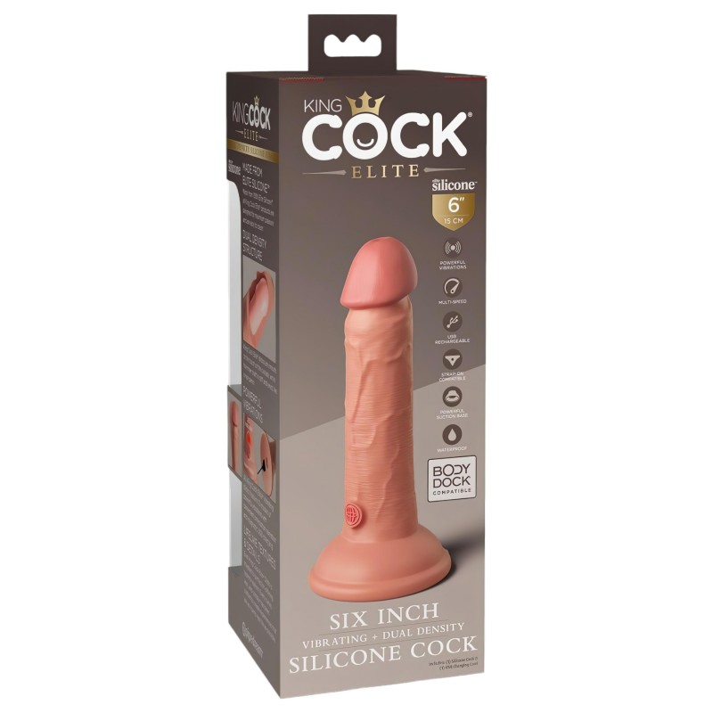 King Cock Elite 6 - élethű vibrátor 15cm (sötét natúr) 100838 termék bemutató kép