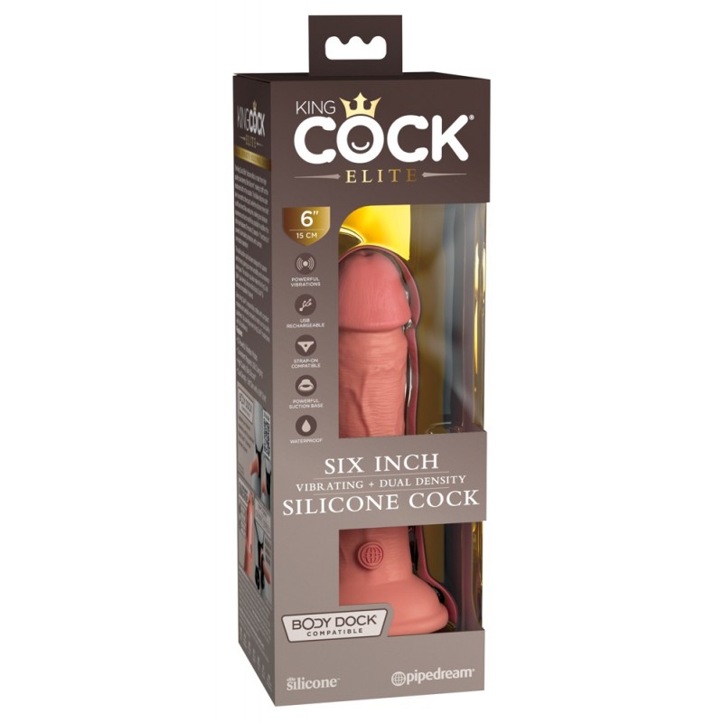 King Cock Elite 6 - tapadótalpas, élethű vibrátor (15cm) - natúr 72963 termék bemutató kép