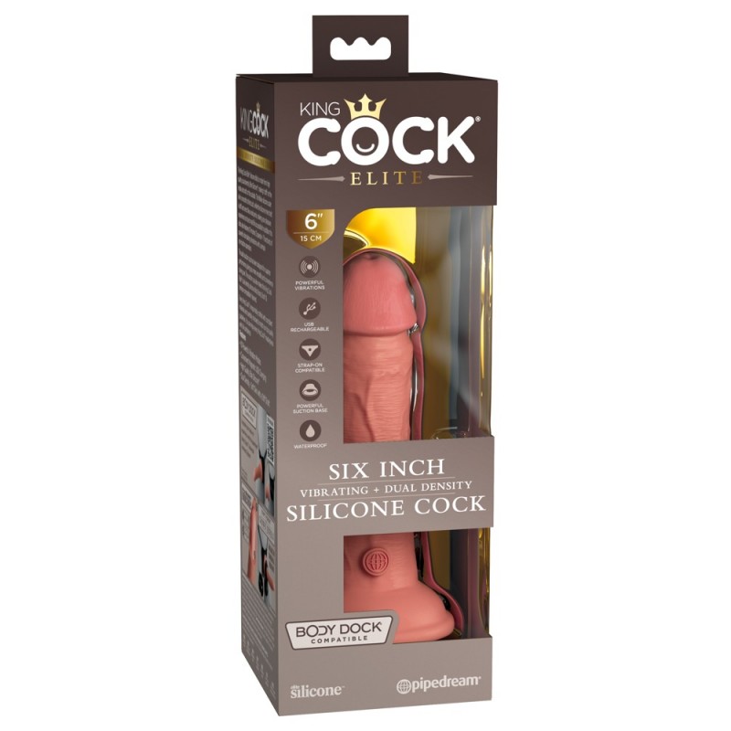 King Cock Elite 6 - élethű vibrátor 15cm (sötét natúr) 72834 termék bemutató kép