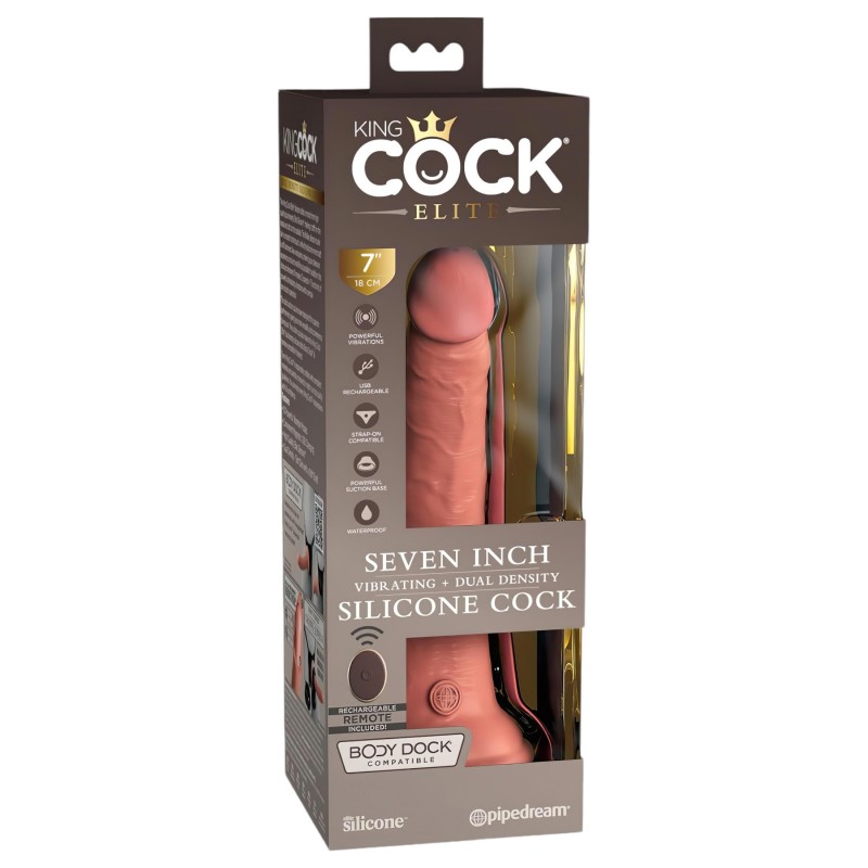 King Cock Elite 7 - tapadókorongos, rádiós vibrátor 18 cm (testszínű) 141297 termék bemutató kép