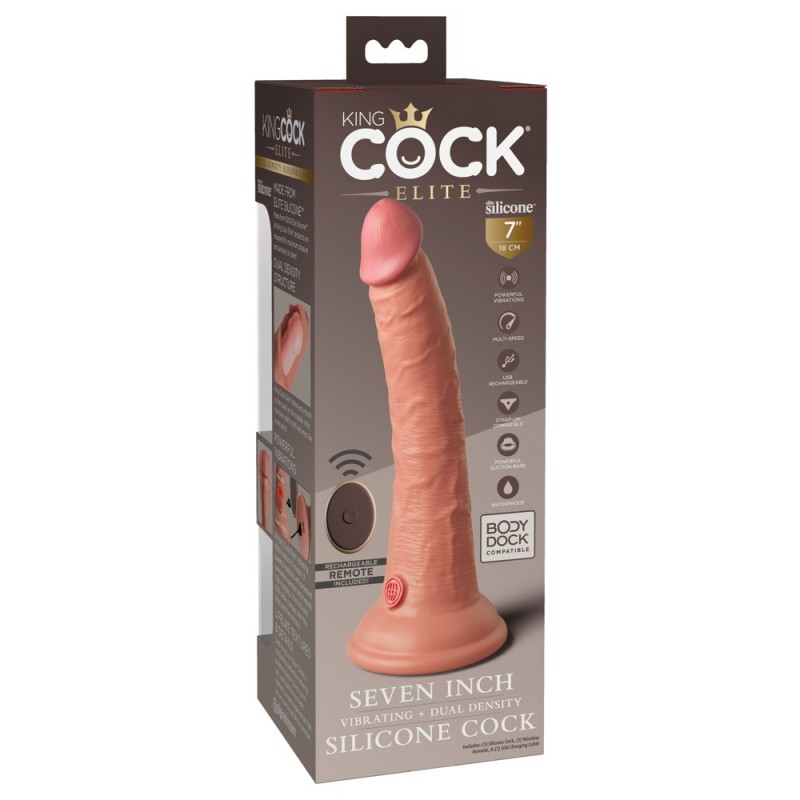 King Cock Elite 7 - tapadókorongos, rádiós vibrátor 18cm - natúr 51796 termék bemutató kép