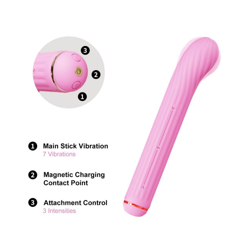 Magic Stick - vibrátor, cserélhető feltétekkel (pink) 90242 termék bemutató kép