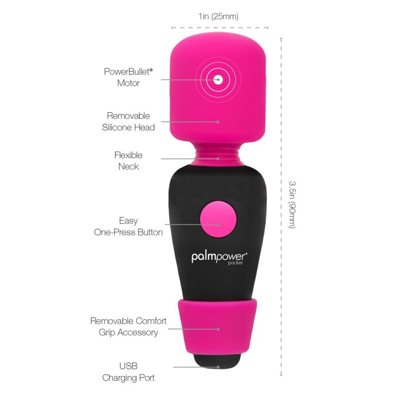 PalmPower Pocket Wand - mini masszírozó vibrátor (pink-fekete) 93829 termék bemutató kép