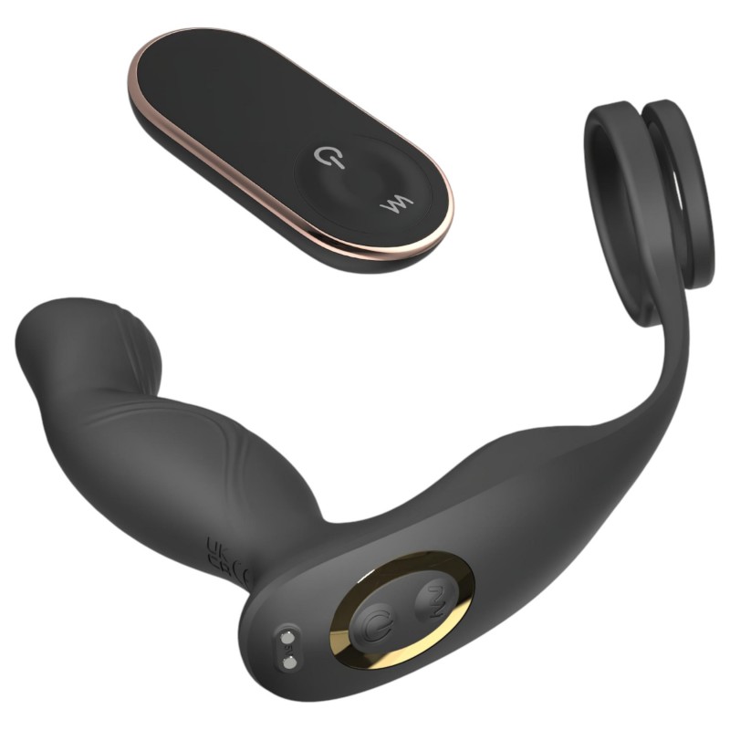 Sex HD Virgil - pénisz-és heregyűrűs prosztata vibrátor (fekete) 110208 termék bemutató kép