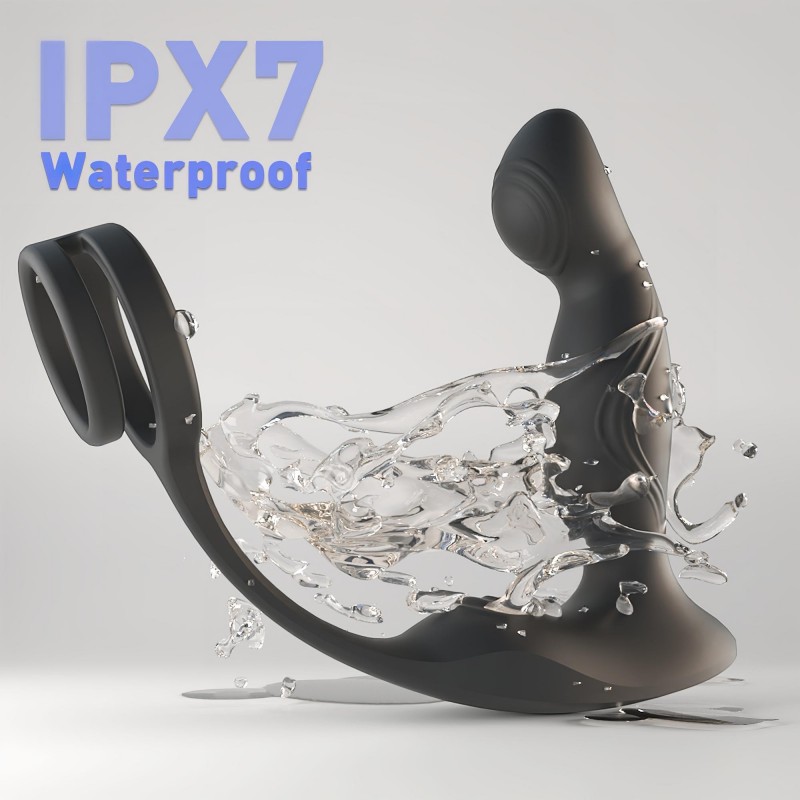 Sex HD Virgil - pénisz-és heregyűrűs prosztata vibrátor (fekete) 109101 termék bemutató kép