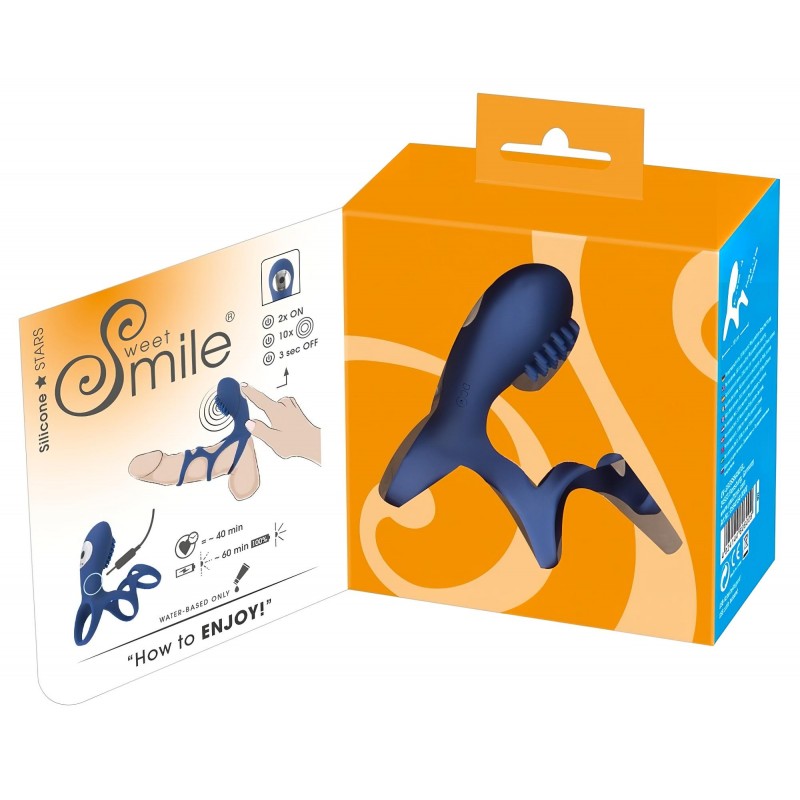 SMILE Couple - akkus, vibrációs péniszmandzsetta, péniszköpeny (kék) 158063 termék bemutató kép