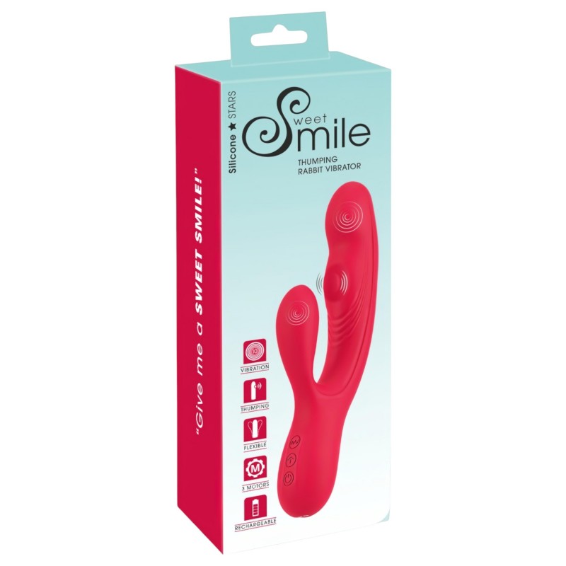 Smile Thumping Rabbit - akkus 3 motoros csiklókaros vibrátor (piros) 162309 termék bemutató kép