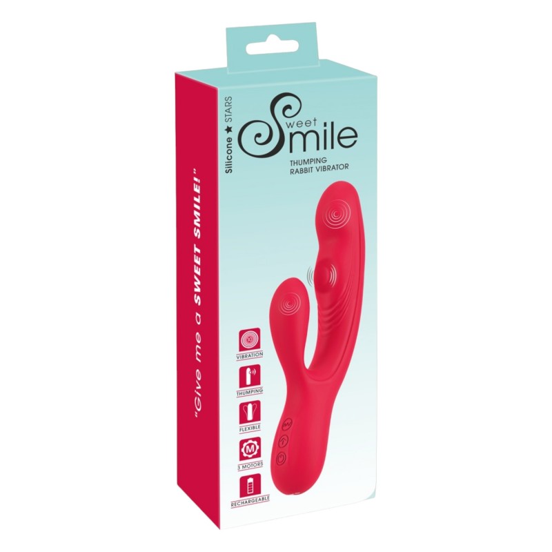 Smile Thumping Rabbit - akkus 3 motoros csiklókaros vibrátor (piros) 95133 termék bemutató kép