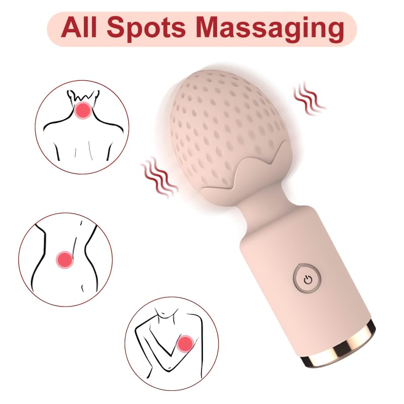 Sunfo Strawberry - vízálló mini wand masszírozó vibrátor (pink) 160496 termék bemutató kép