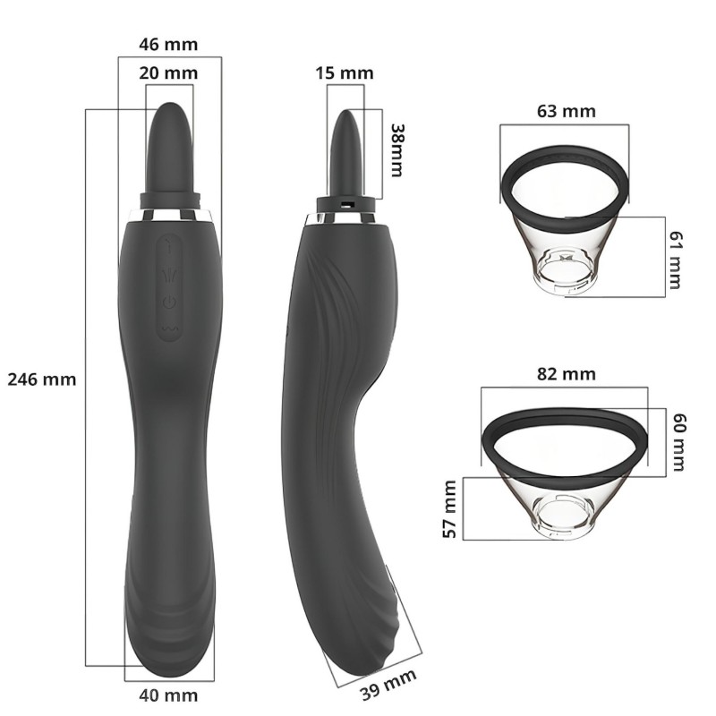 Erospace Sweet Play - 2in1 csiklóizgató vibrátor nyelvvel és szívással (fekete) 166979 termék bemutató kép