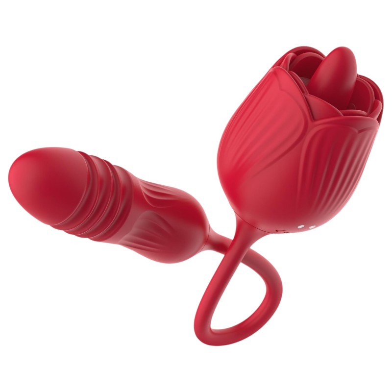 Teazers Rose - lökő vibrátor nyelves csiklóizgatóval (piros) 151628 termék bemutató kép