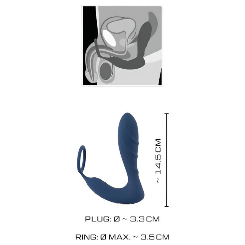 You2Toys Prostate Plug - anál vibrátor péniszgyűrűvel (kék) 108596 termék bemutató kép